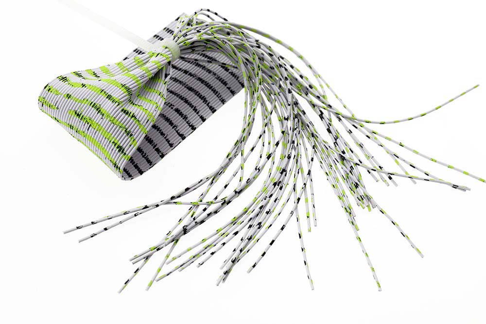 Barred Round Rubber Legs - White/Black/Chartreuse Green (FL)